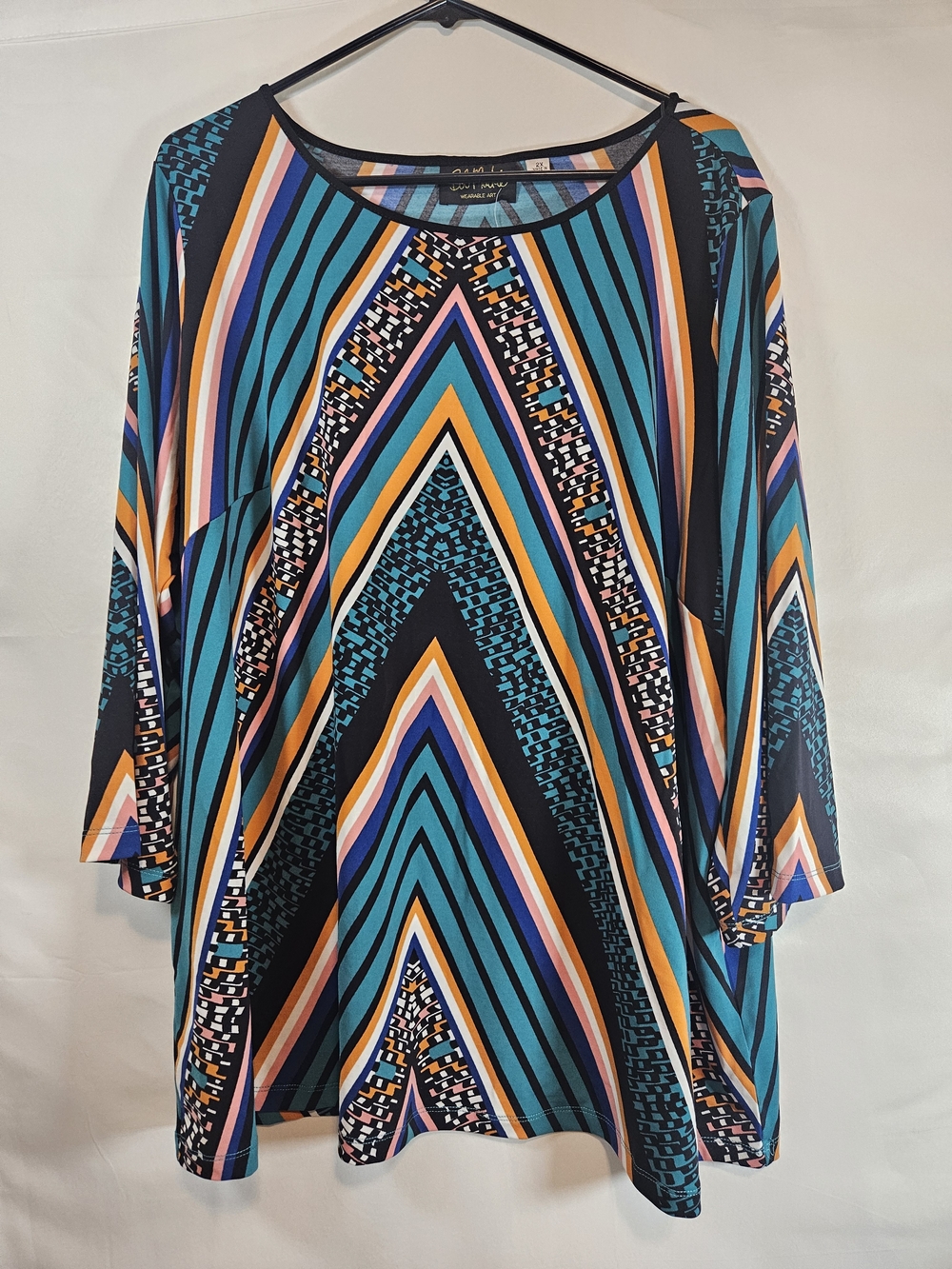 Bob Mackie Multicolor Chevron & Geometric Print Top Wearable Art